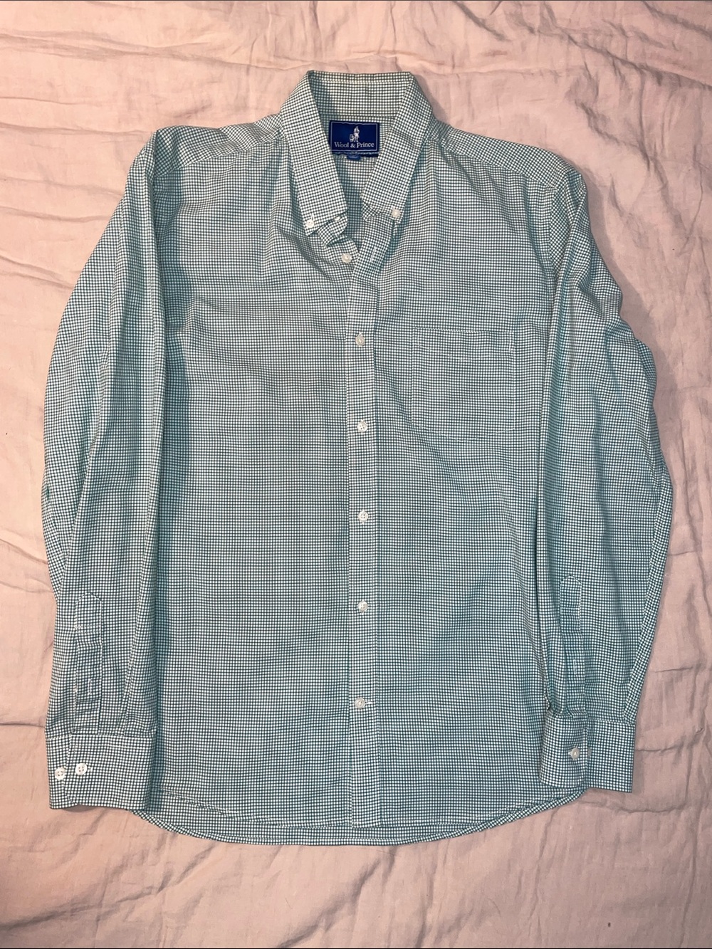 Wool & Prince Merino Wool Button Down Shirt - Green Micro Check - Large Tall LT